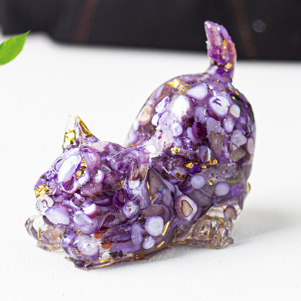 Olivenorma Playful Blessing Crystal Cat Figurine Gemstone Decoration - Purple Agate - With Card - image 45