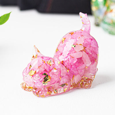 Olivenorma Playful Blessing Crystal Cat Figurine Gemstone Decoration - Pink Crystal - With Card - image 43