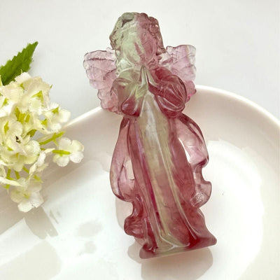 Olivenorma Natural Rainbow Fluorite Angel Carving Gemstone Decoration