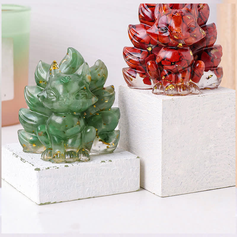 Olivenorma Crystal Resin Nine-Tailed Fox Carving Gemstone Decoration