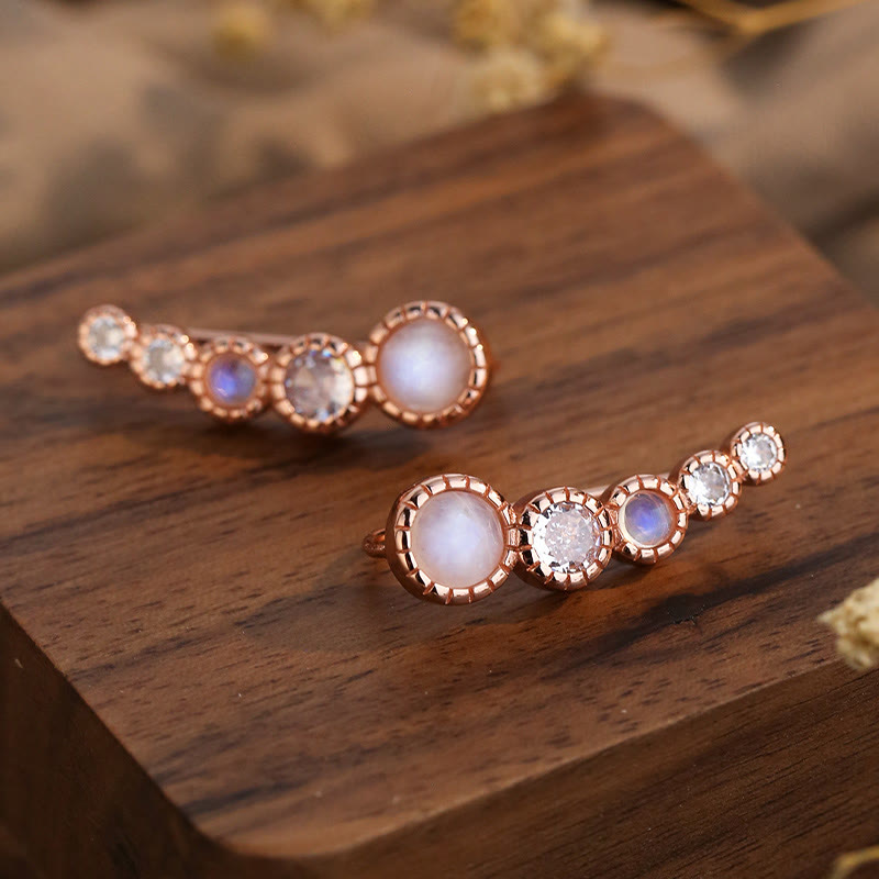 Olivenorma Round Moonstone White Zircon Gemstone Earrings