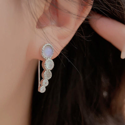 Olivenorma Round Moonstone White Zircon Gemstone Earrings