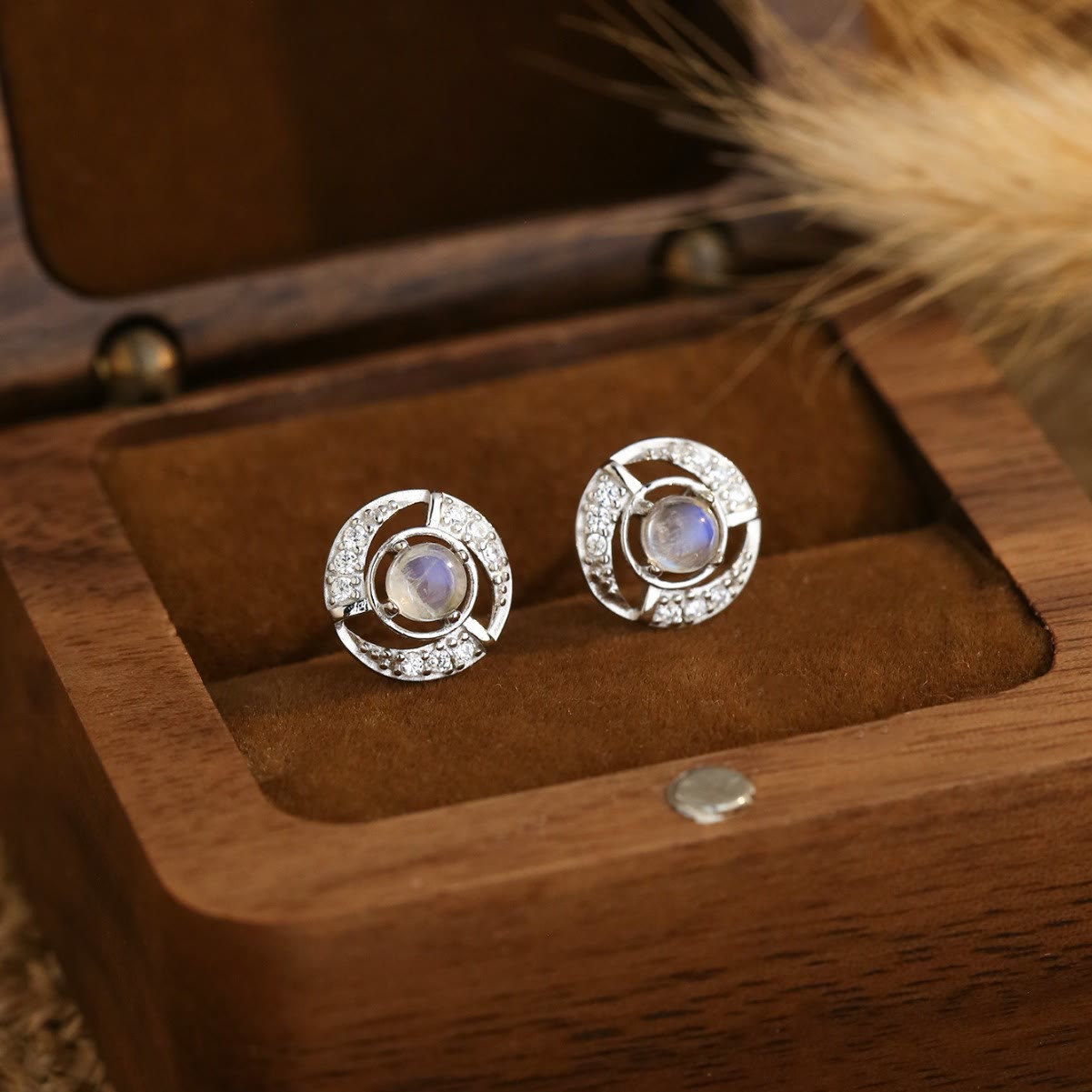 Olivenorma Moonstone Whirlwind Shaped Stud Post Earrings