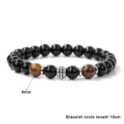 Olivenorma Natural Obsidian Tiger Eye Adjustable Beaded Bracelet