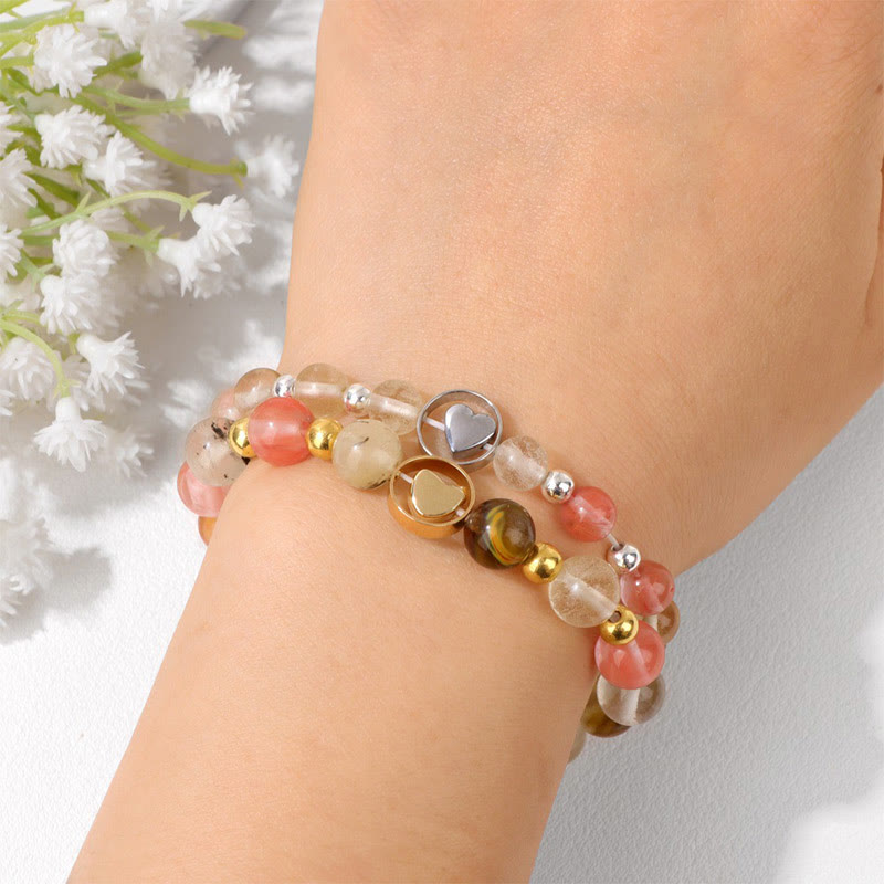 Olivenorma 2Pcs Natural Gemstone Mother & Sister Beaded Bracelet