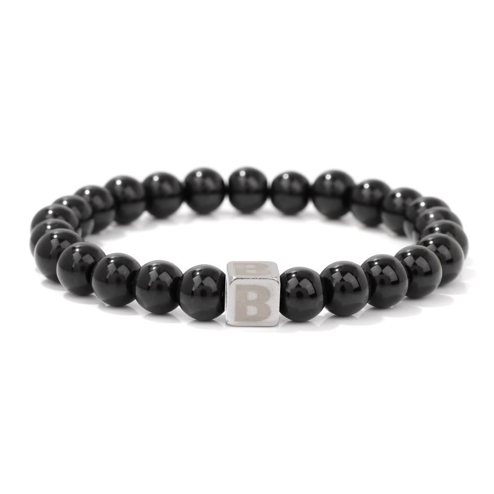 Olivenorma 8mm Initial Cube Obsidian Beaded Bracelet