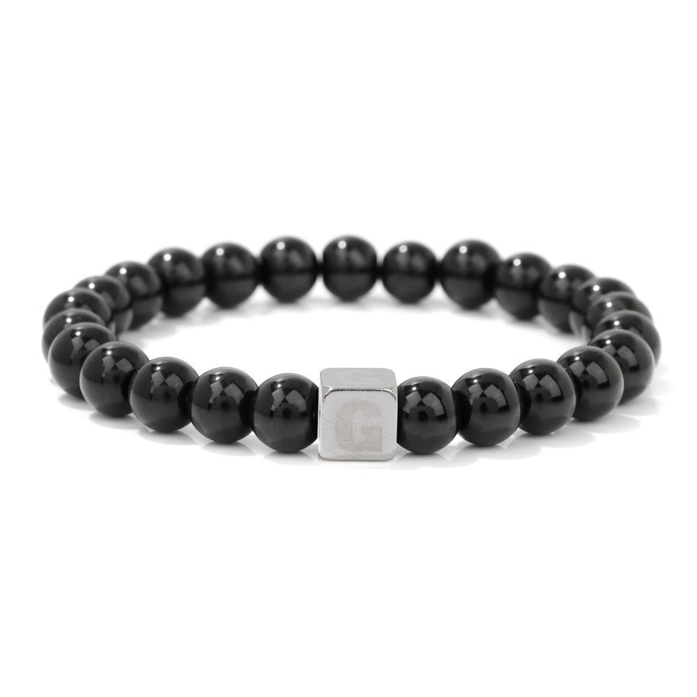 Olivenorma 8mm Initial Cube Obsidian Beaded Bracelet