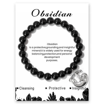 Olivenorma Sloth Charm Round Gemstone Energy Beaded Bracelet