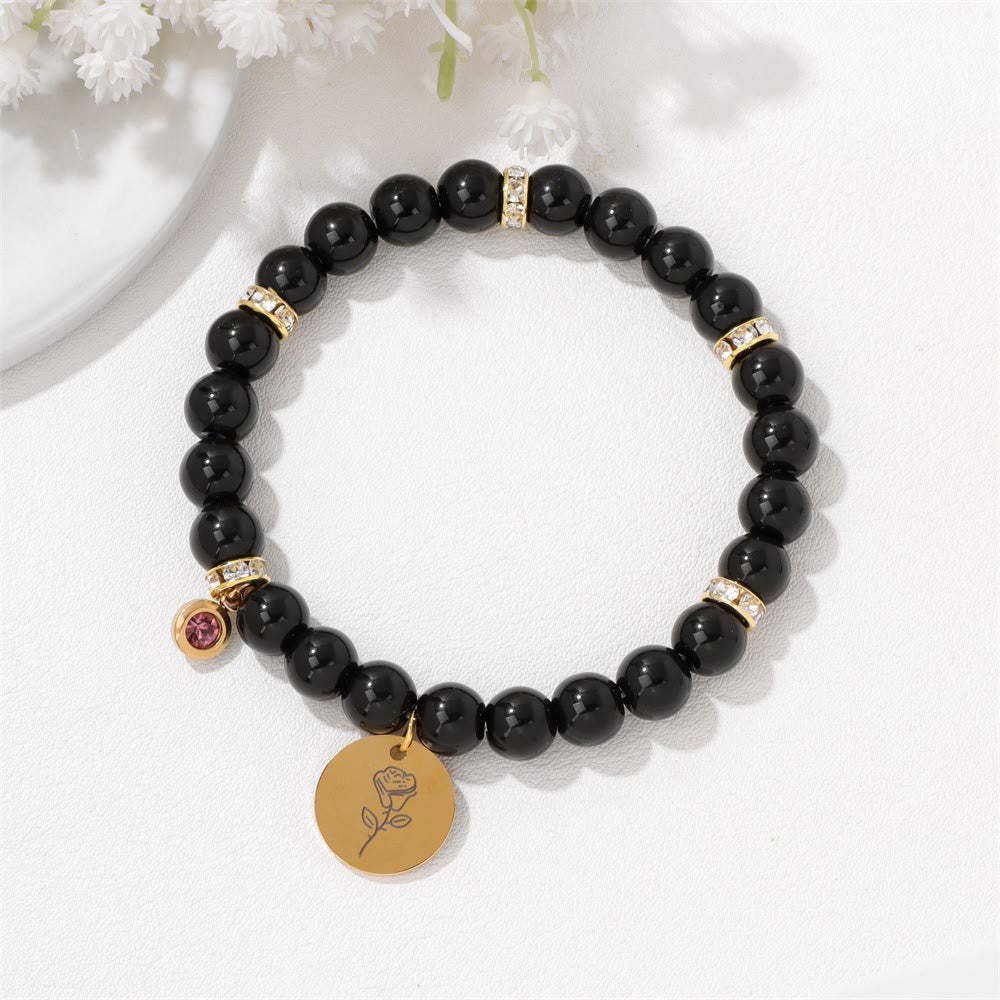 Olivenorma 8mm Birthstone Birth Flower Charm Beaded Bracelet