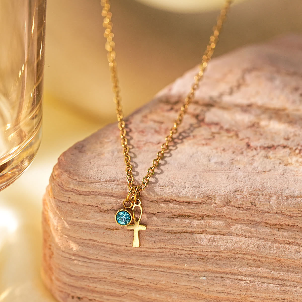 Olivenorma Aquamarine Cross Evil Eye Hamsa Symbol Charm Necklace