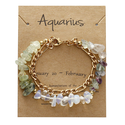 Olivenorma Natural Gravel Beads Metal Chain Zodiac Bracelet