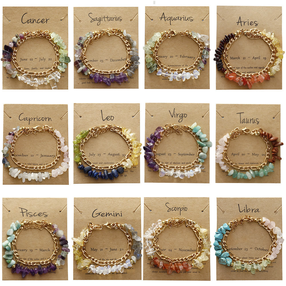 Olivenorma Natural Gravel Beads Metal Chain Zodiac Bracelet