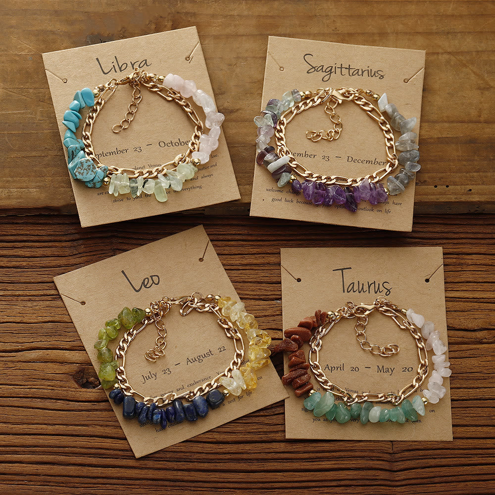 Olivenorma Natural Gravel Beads Metal Chain Zodiac Bracelet