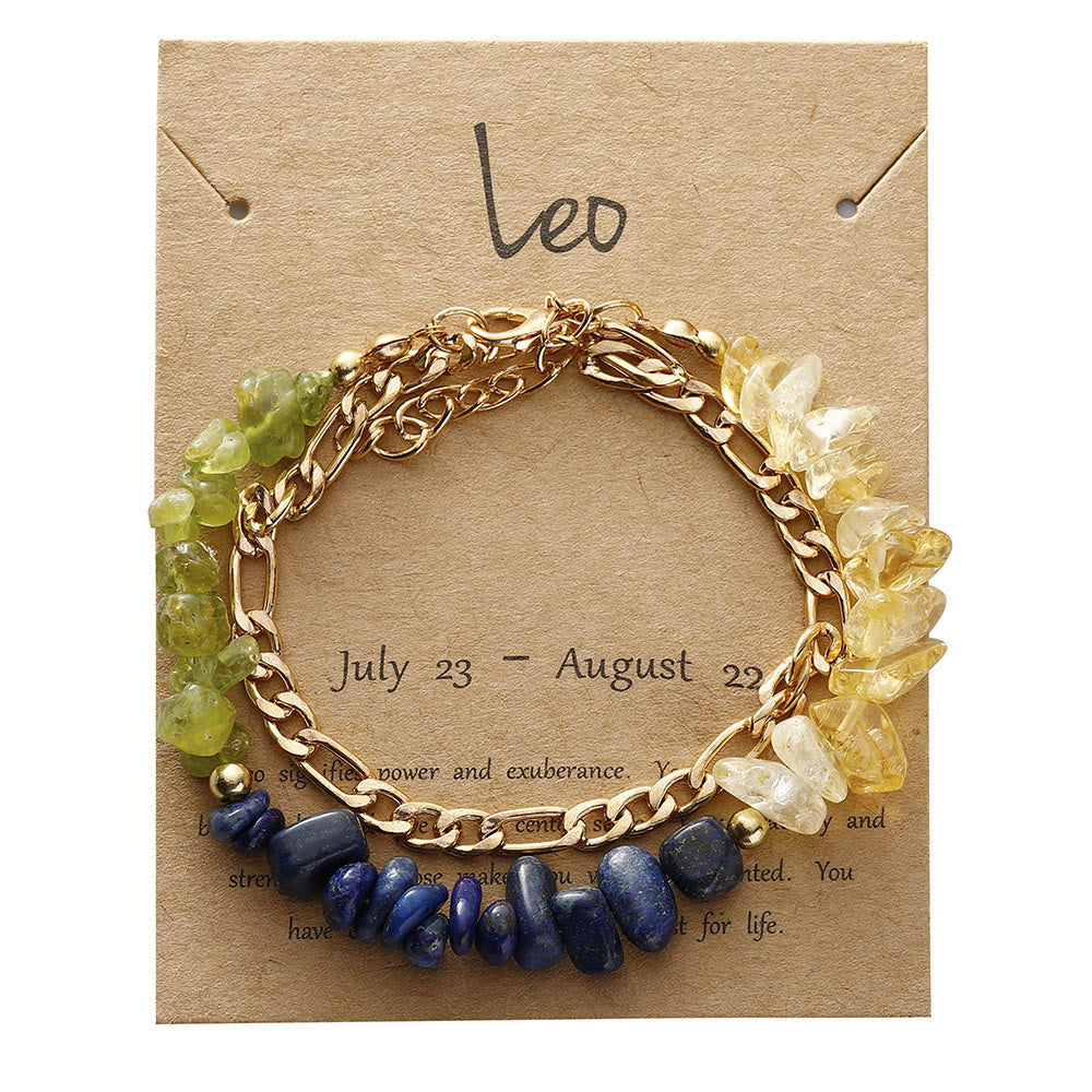 Olivenorma Natural Gravel Beads Metal Chain Zodiac Bracelet - Leo - image 5