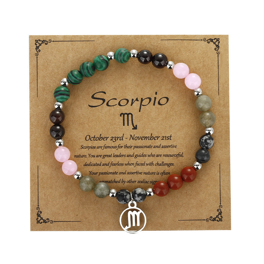 Olivenorma Natural Stone Beaded Zodiac Pendant Bracelet