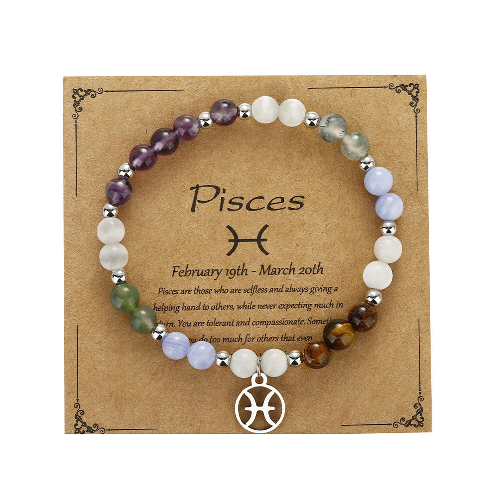 Olivenorma Natural Stone Beaded Zodiac Pendant Bracelet