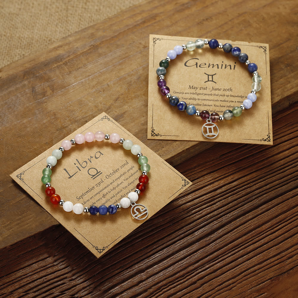 Olivenorma Natural Stone Beaded Zodiac Pendant Bracelet