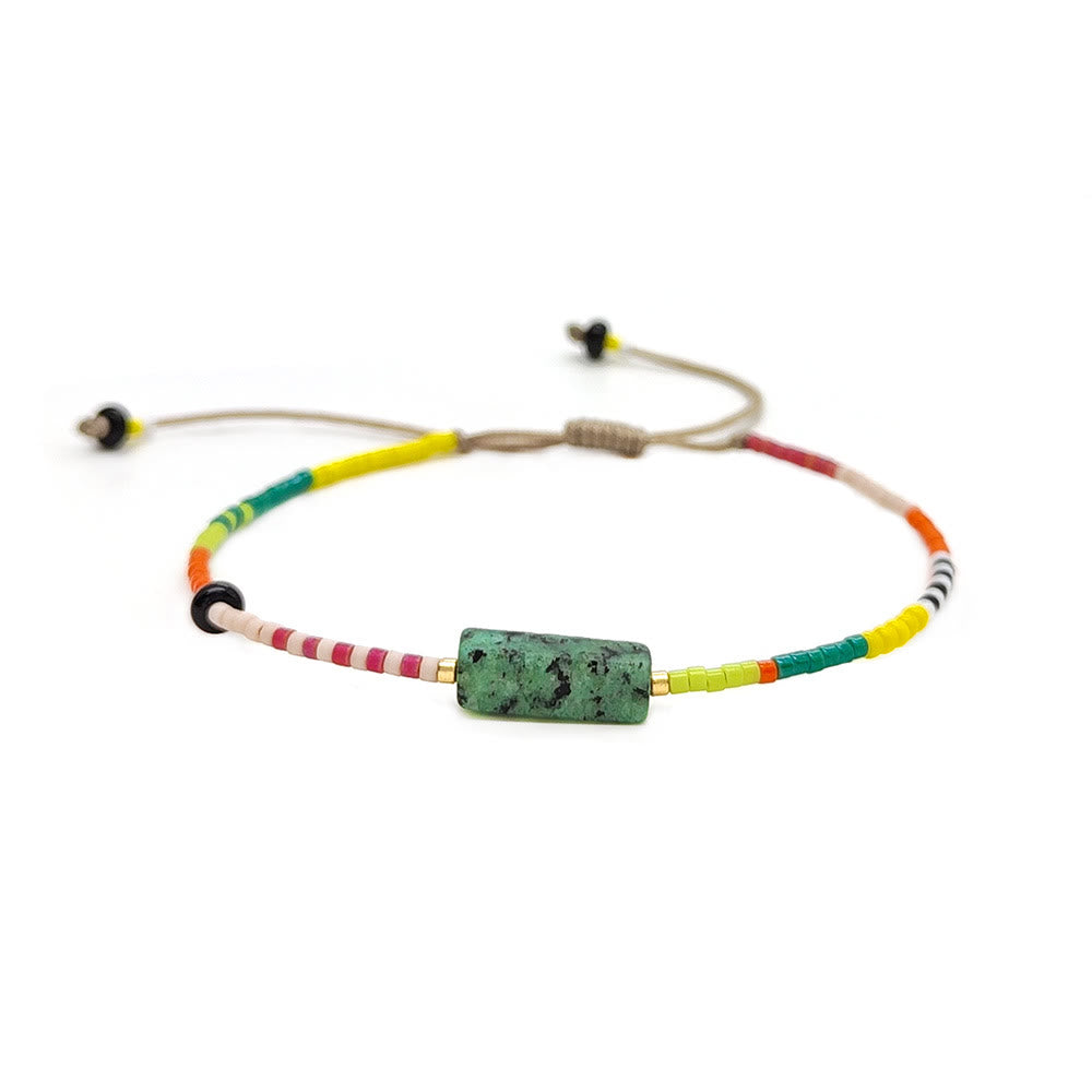 Olivenorma Natural Beads Rectangular Crystal Pendant Bracelet