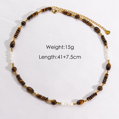 Olivenorma Obsidian Tiger Eye White Chalcedony Beaded Necklace