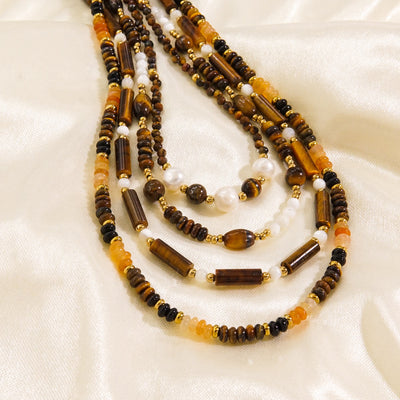 Olivenorma Obsidian Tiger Eye White Chalcedony Beaded Necklace