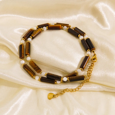 Olivenorma Obsidian Tiger Eye White Chalcedony Beaded Necklace