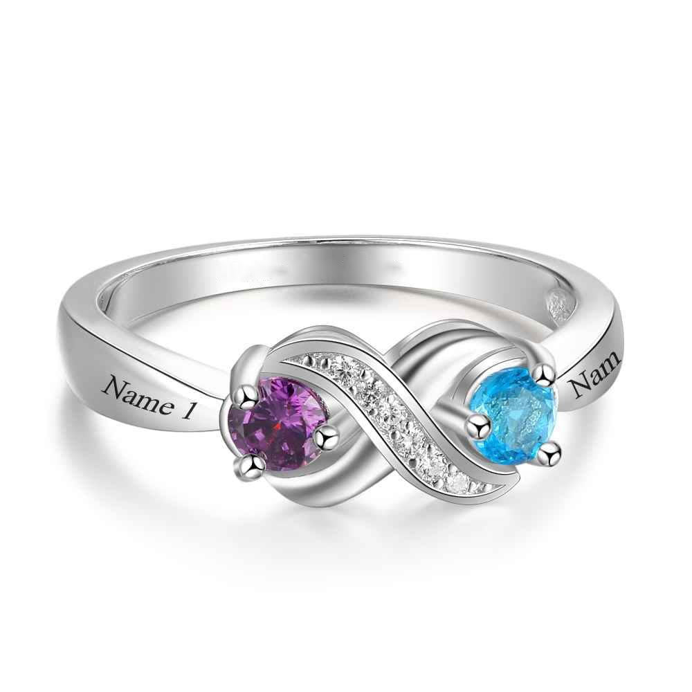 Olivenorma "Infinity"-2 Birthstones Personalized Ring