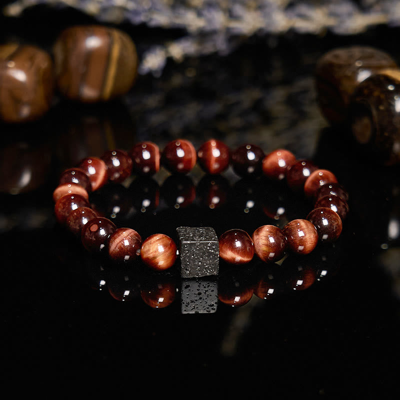 Olivenorma Lava Stone Red Tiger Eye Beaded Bracelet