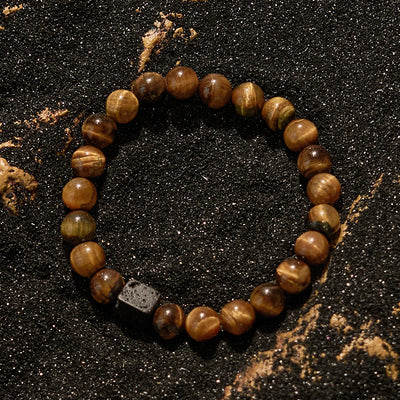 Olivenorma Cube Cut Lava Stone Tiger Eye Beaded Bracelet