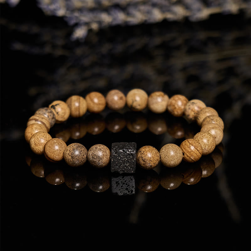 Olivenorma Natural Lava Stone Picture Jasper Beaded Bracelet