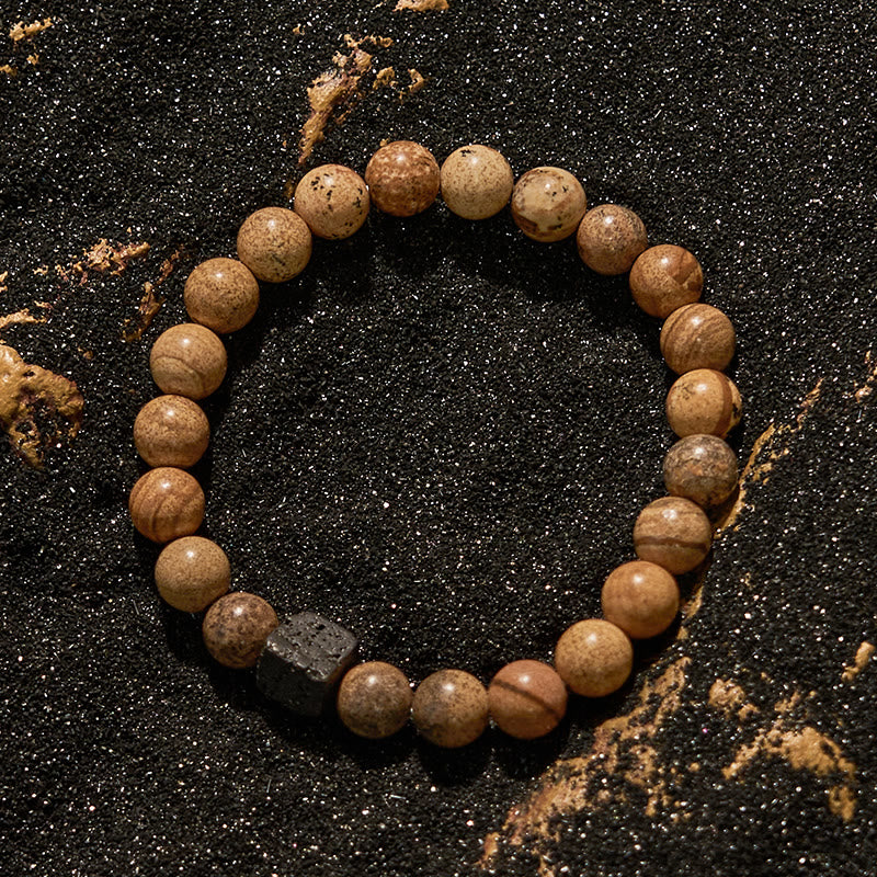 Olivenorma Natural Lava Stone Picture Jasper Beaded Bracelet