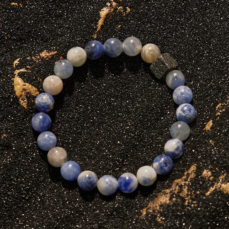 Olivenorma Natural Lava Stone Blue Sodalite Beaded Bracelet