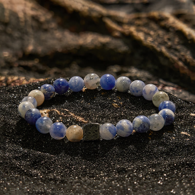 Olivenorma Natural Lava Stone Blue Sodalite Beaded Bracelet