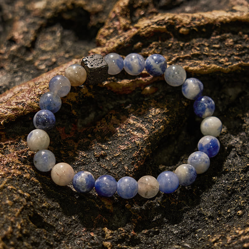 Olivenorma Natural Lava Stone Blue Sodalite Beaded Bracelet