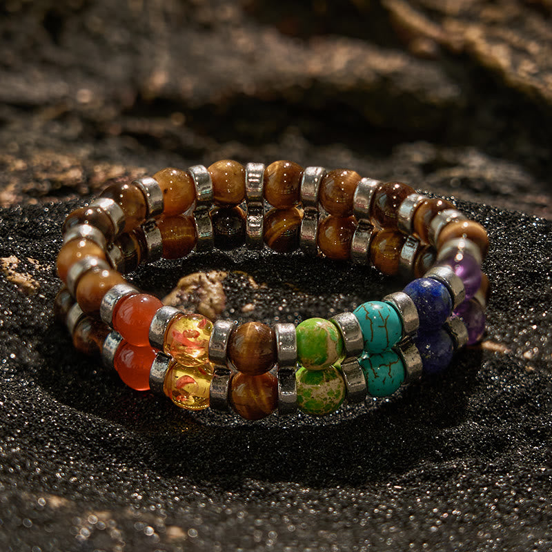 Olivenorma Natural Tiger Eye Chakra Beaded Bracelet