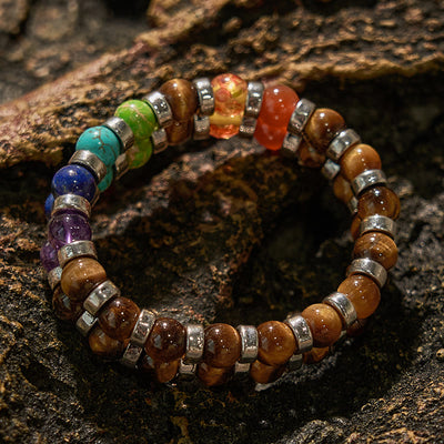 Olivenorma Natural Tiger Eye Chakra Beaded Bracelet