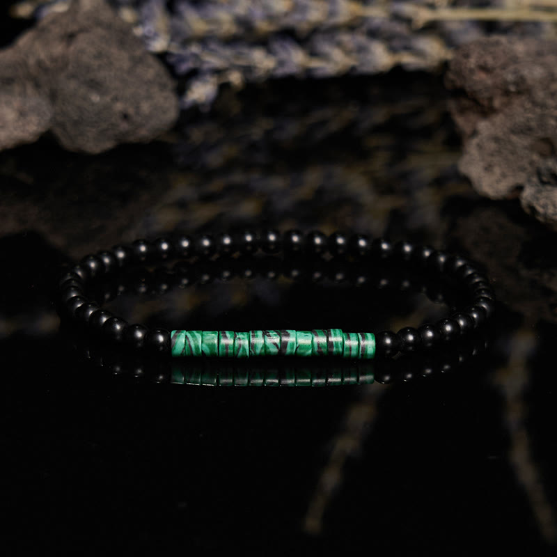 Olivenorma Roller Bead Obsidian Malachite Beaded Bracelet