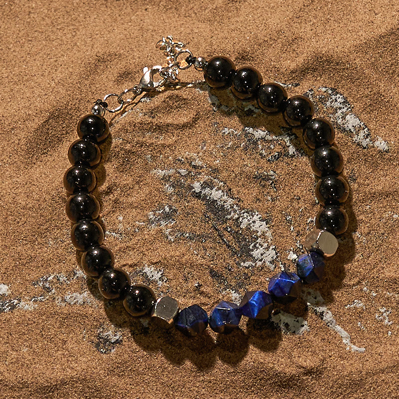 Olivenorma Faceted Blue Tiger Eye Obsidian Beaded Bracelet