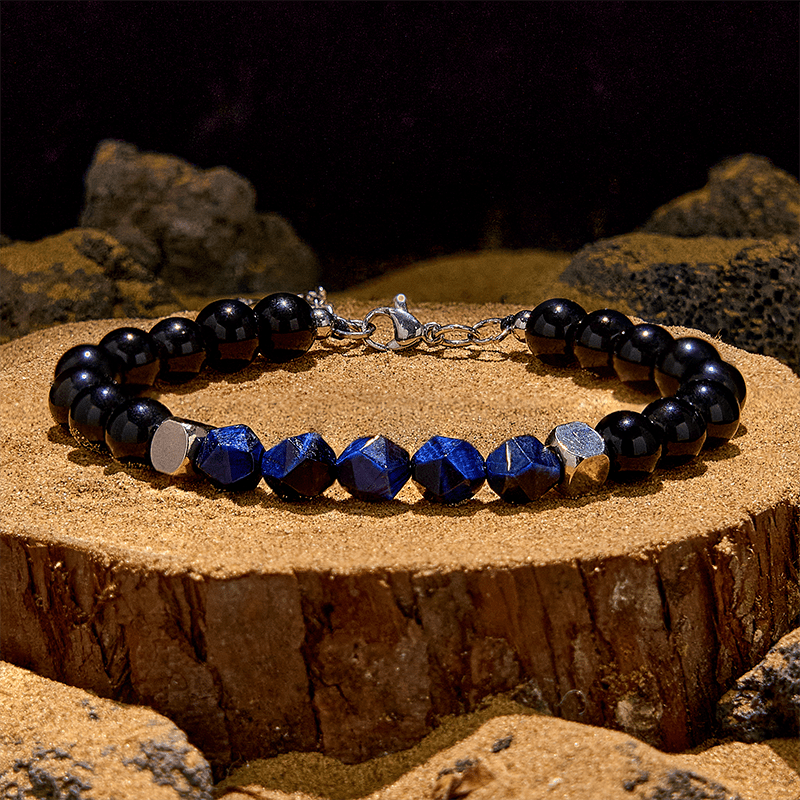 Olivenorma Faceted Blue Tiger Eye Obsidian Beaded Bracelet