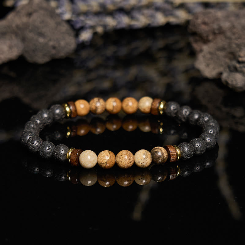 Olivenorma 6mm Lava Stone Picture Jasper Beaded Bracelet