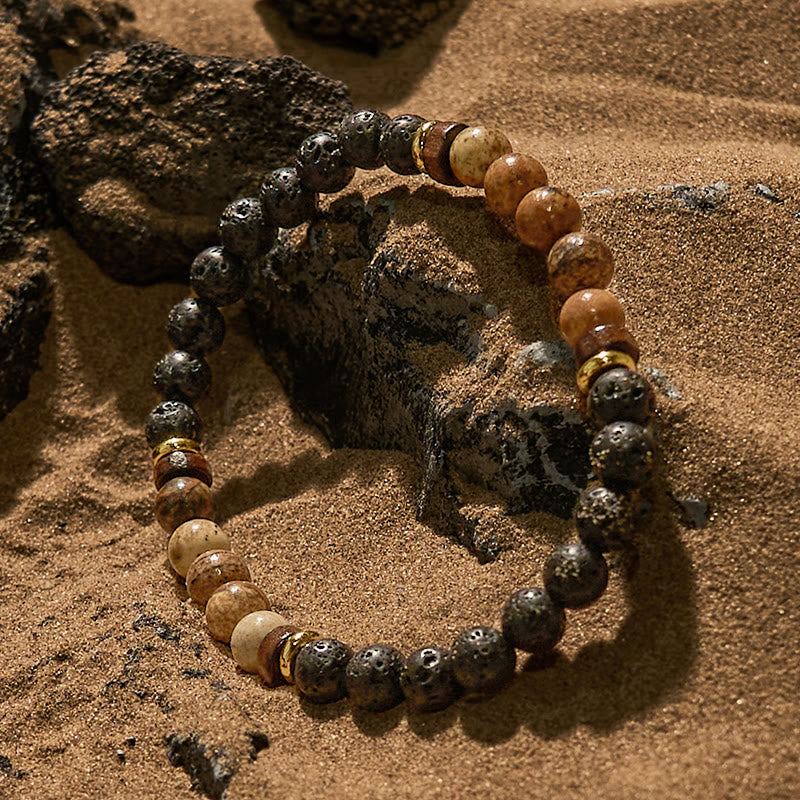 Olivenorma 6mm Lava Stone Picture Jasper Beaded Bracelet