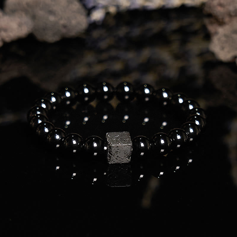 Olivenorma Cube Cut Lava Stone Obsidian Beaded Bracelet