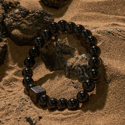 Olivenorma Cube Cut Lava Stone Obsidian Beaded Bracelet