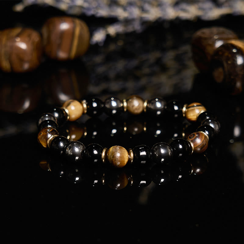 Olivenorma 8mm Obsidian Tiger Eye Hematite Beaded Bracelet