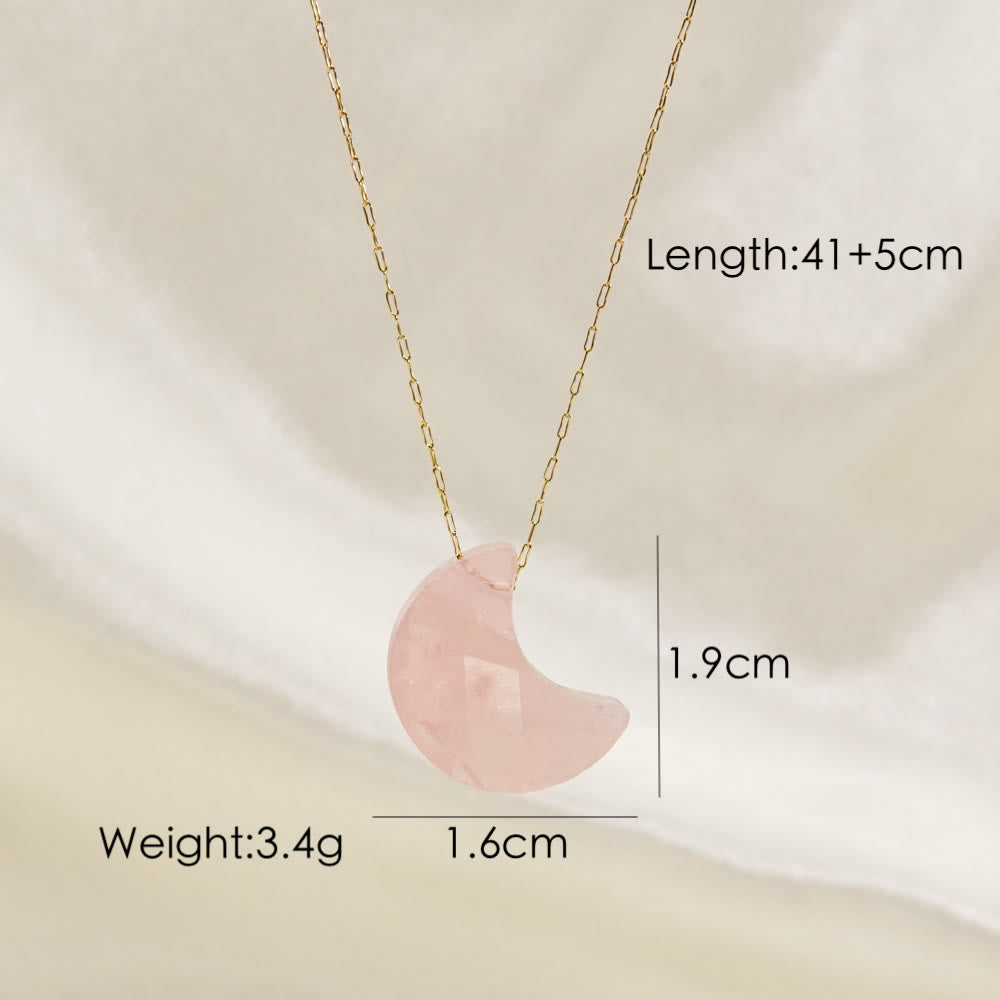 Olivenorma Natural Crystal Cut Moon Shape Pendant Necklace