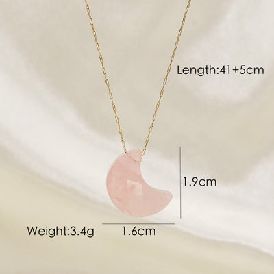 Olivenorma Natural Crystal Cut Moon Shape Pendant Necklace