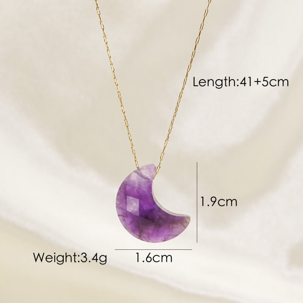 Olivenorma Natural Crystal Cut Moon Shape Pendant Necklace