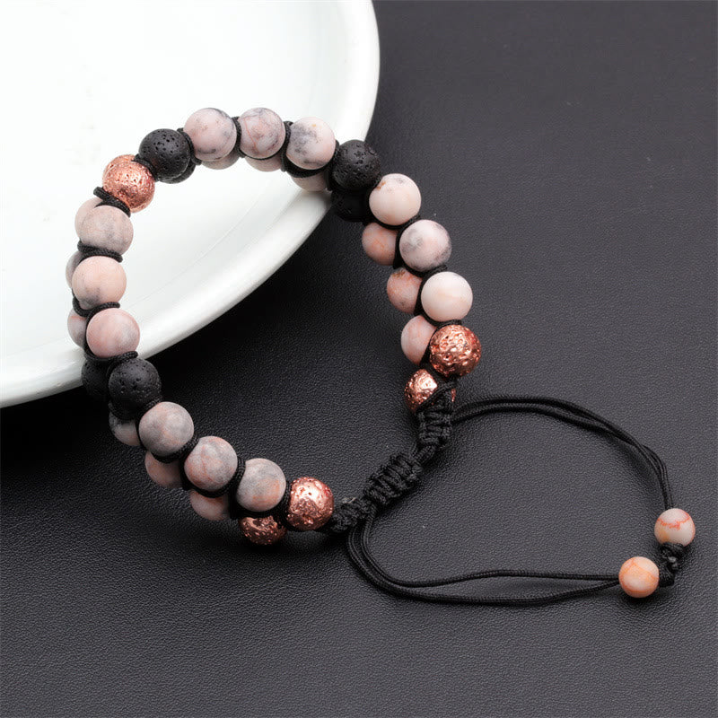 Olivenorma 2 Layers Lava Stone Pink Zebra Jasper Braided Bracelet