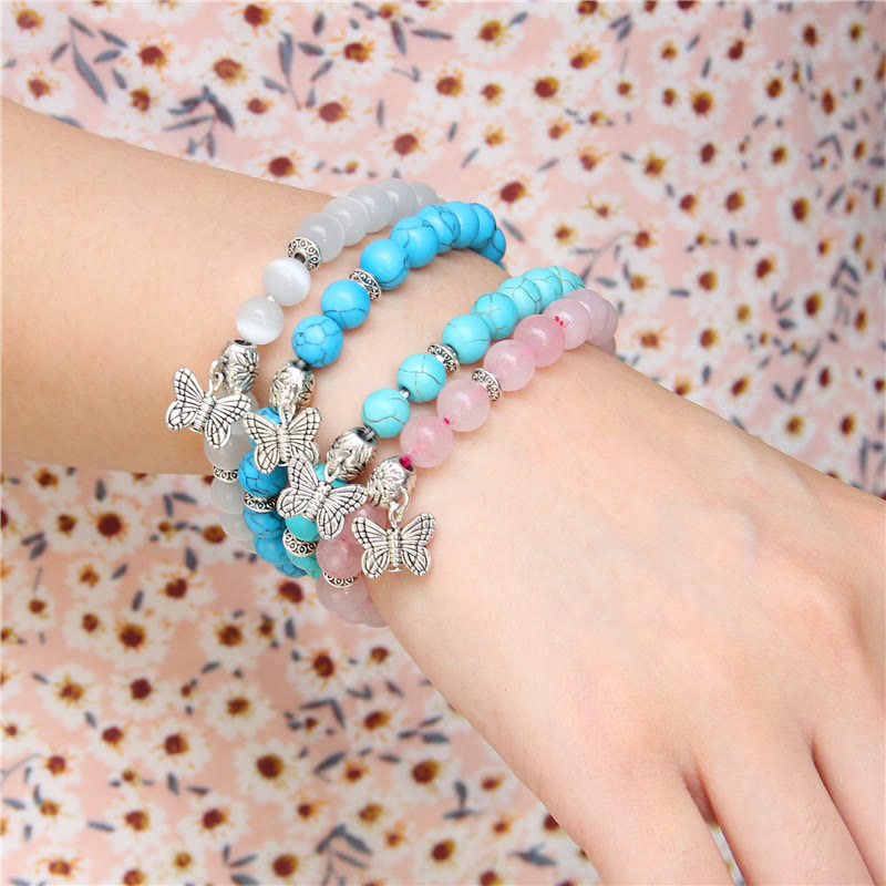 Olivenorma Natural Turquoise Butterfly Charm Gem Bracelet