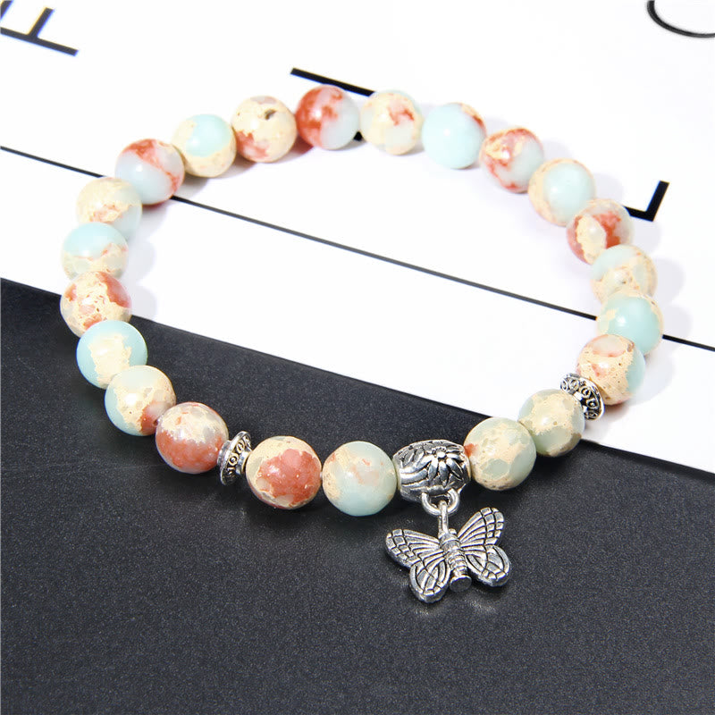 Olivenorma Natural Turquoise Butterfly Charm Gem Bracelet