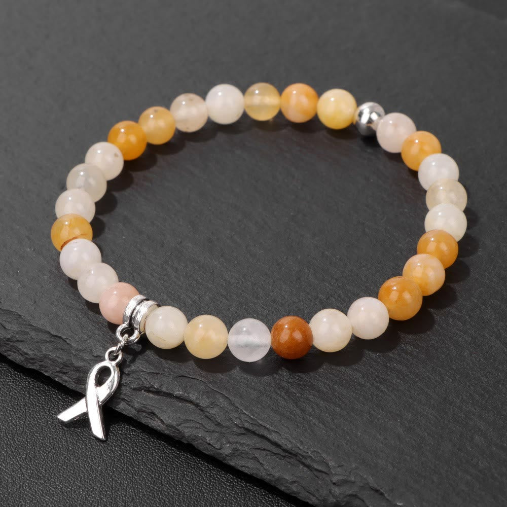 Olivenorma Ribbon Charm Natural Gemstone Beaded Lucky Bracelet